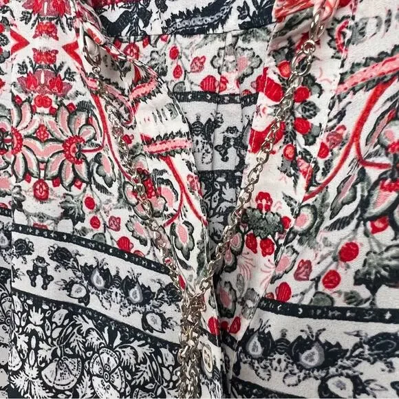 Zac & Rachel Womens Top Size Petite L white black salmon work wear metal tassel - Picture 11 of 16